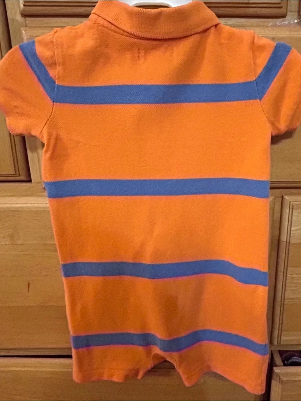 Ralph Lauren Boy’s Orange and Blue Mesh Polo Romper, Size 3 Months EUC